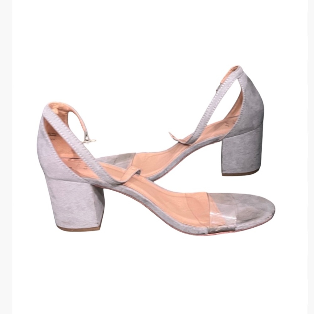 Grey blue suede block ankle strap heel size 7.5